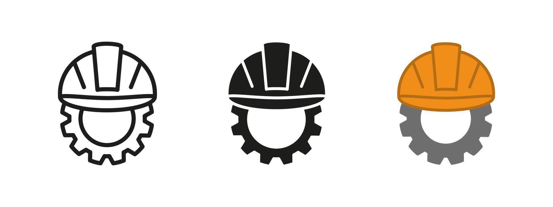 Engineer icon. Industrial development illustration. Safety helmet and gear symbol. Engineering and construction sign. Planning and infrastructure concept. Industry and innovation pictogram. vector