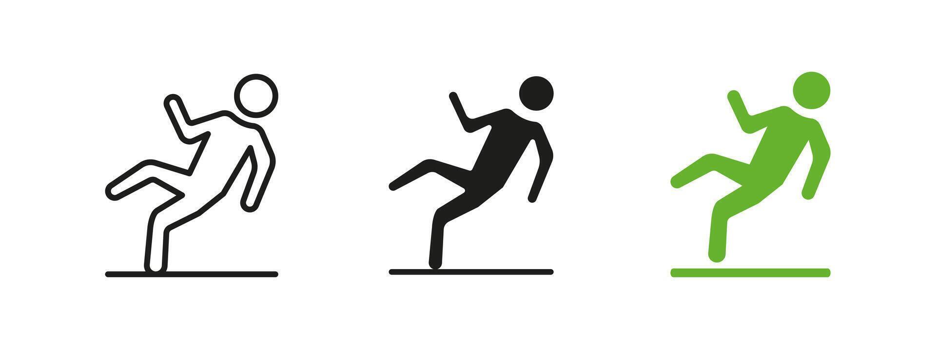 Slipping hazard icon. Safety warning illustration. Caution sign for wet or uneven surfaces to prevent accidents. Public safety and injury prevention pictogram for workplaces and public areas. vector