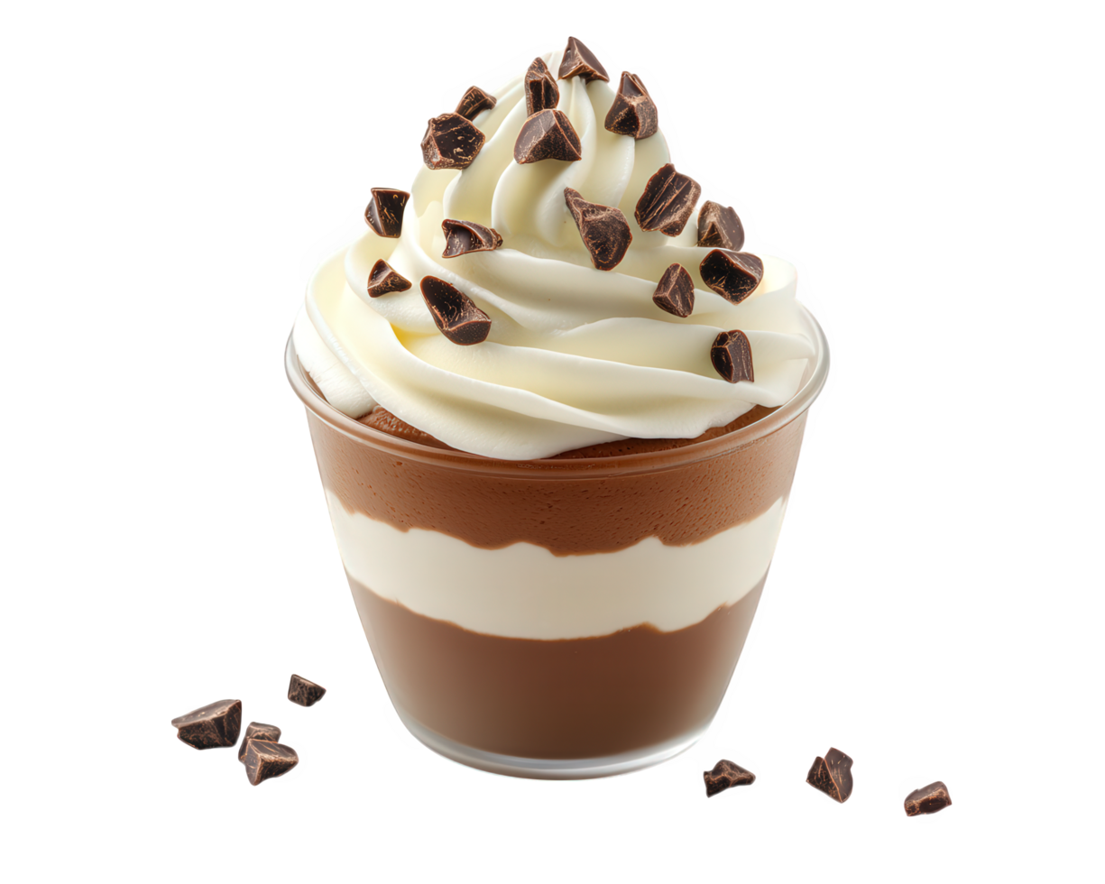 A cup of chocolate pudding with whipped cream png