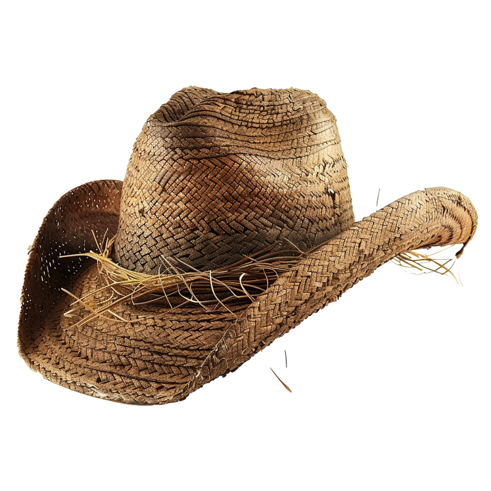 A weathered and worn straw cowboy hat, showing signs of age and use png