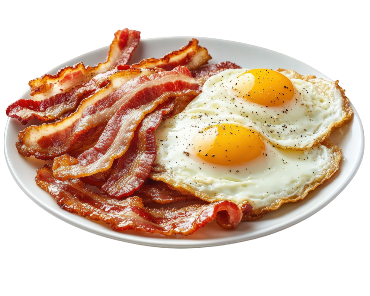 Bacon and eggs on a plate png