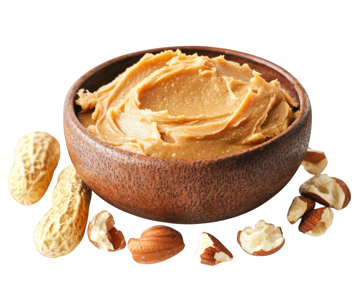 Peanut butter in a bowl with peanuts and nuts png