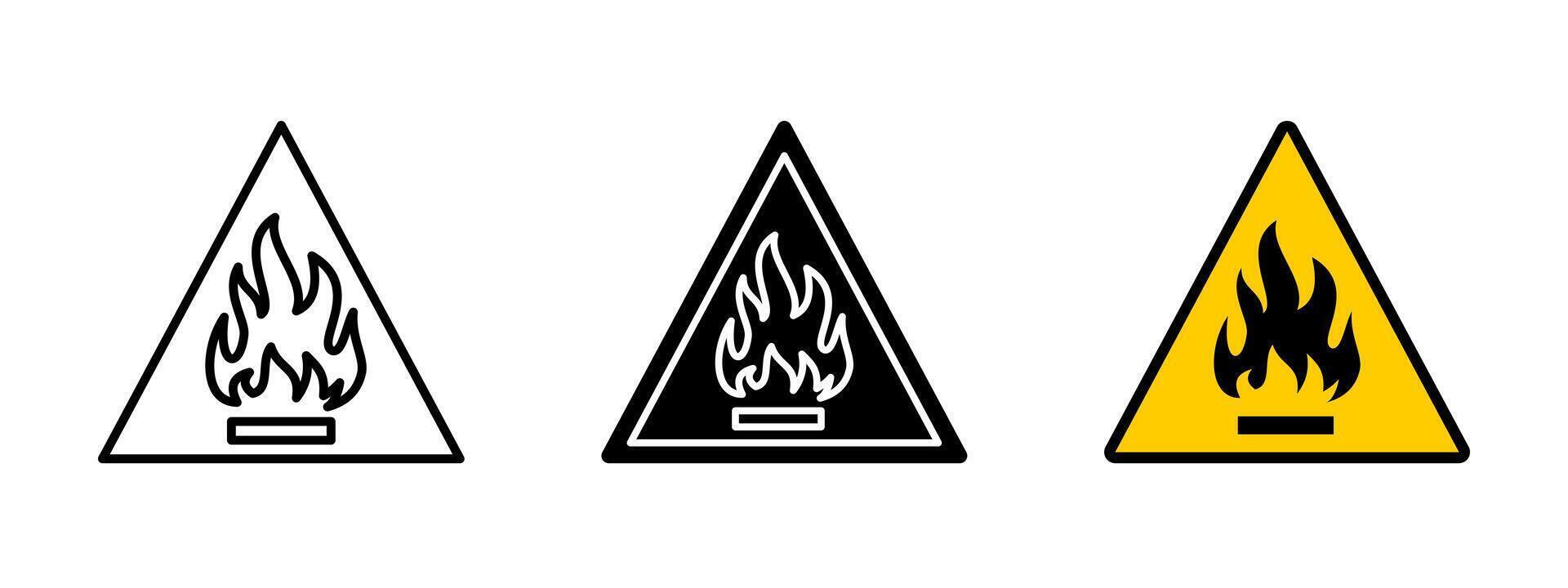 Fire warning icon. Flammable material illustration. Safety hazard symbol for heat risk, combustion prevention and emergency fire alert signage. vector