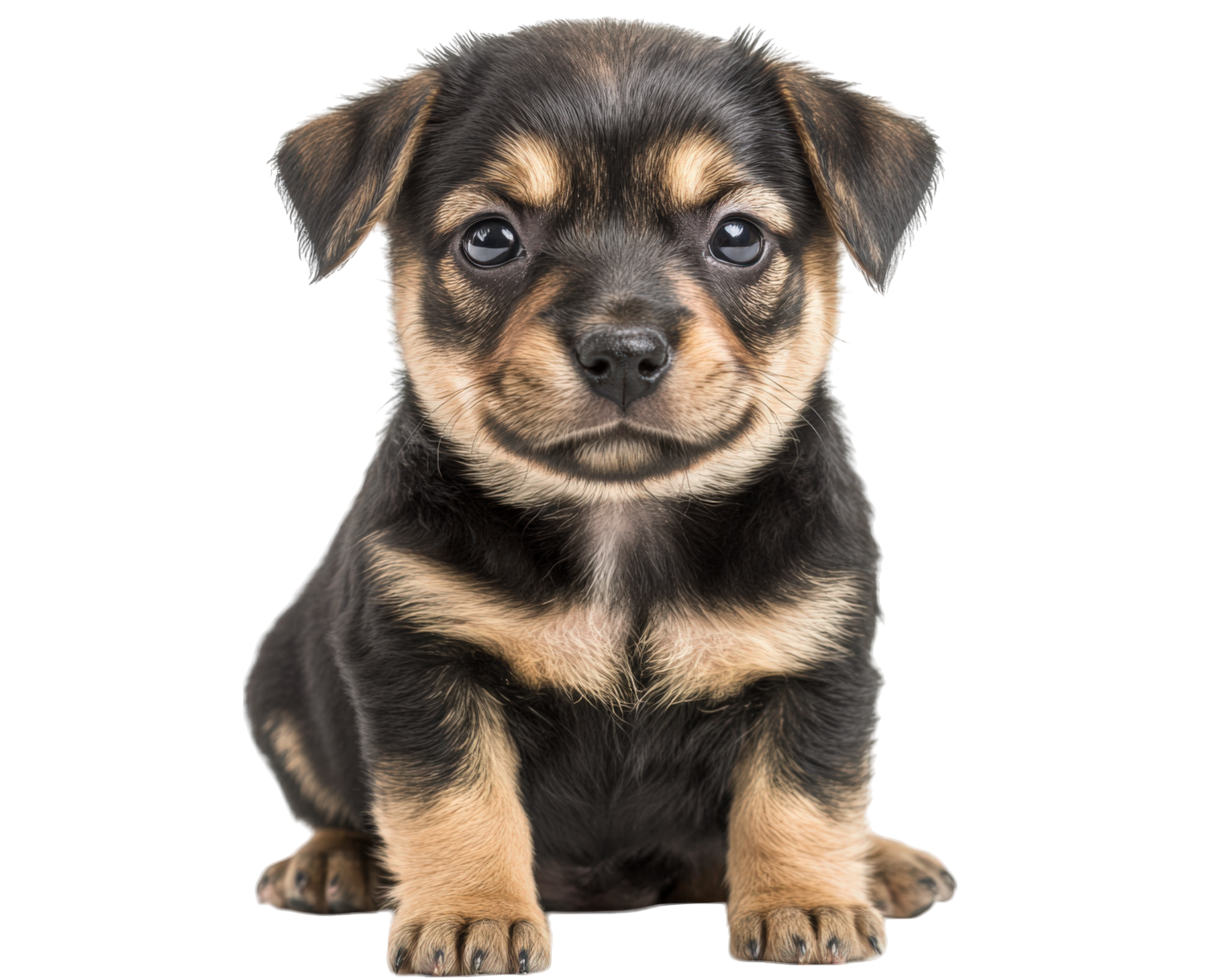 A black and tan puppy sitting on a black background png