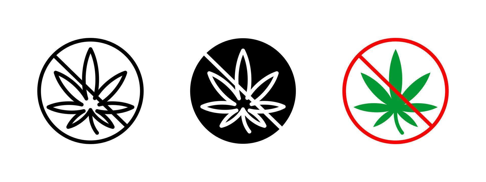 Cannabis prohibition icon. Marijuana ban illustration. Illegal drug restriction and warning symbol for law enforcement, public safety and substance control. vector