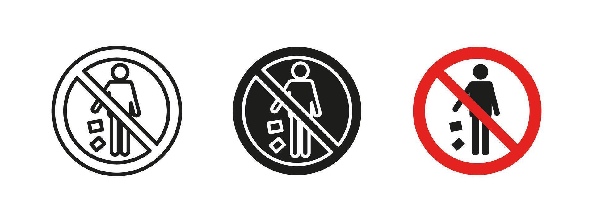 No littering icon. Waste disposal restriction illustration. Environmental protection and cleanliness sign. Public area safety and regulation pictogram. Responsible waste management symbol. vector
