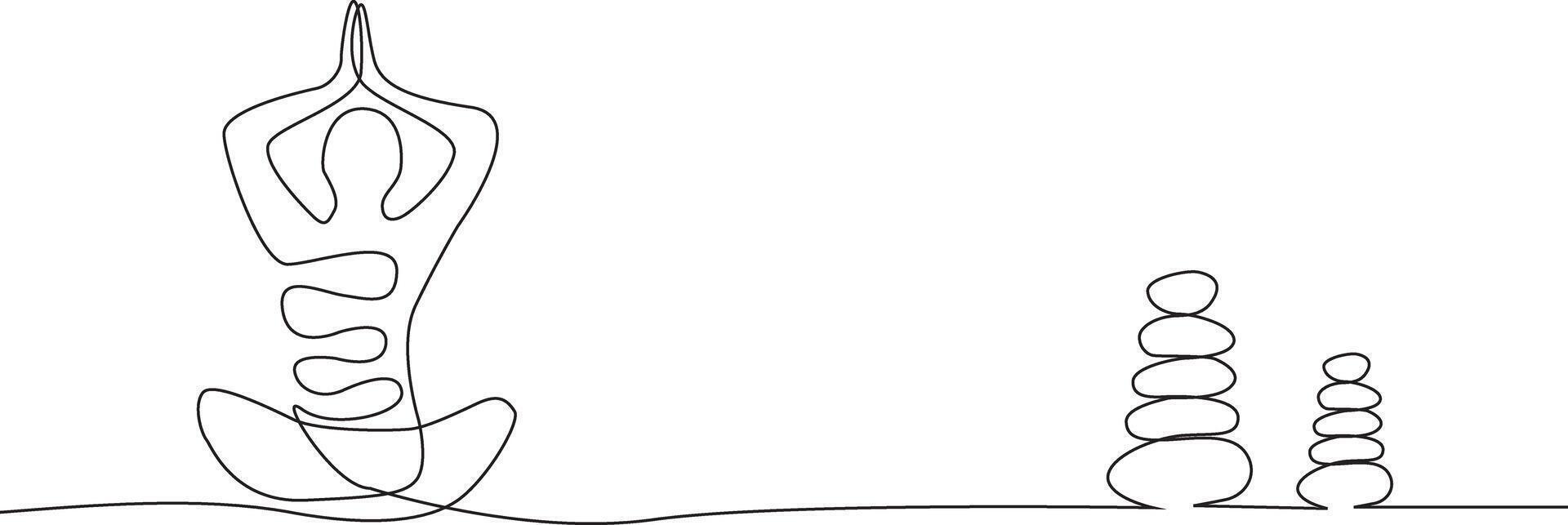 Meditation and balance stone Continuous one Line draw vector