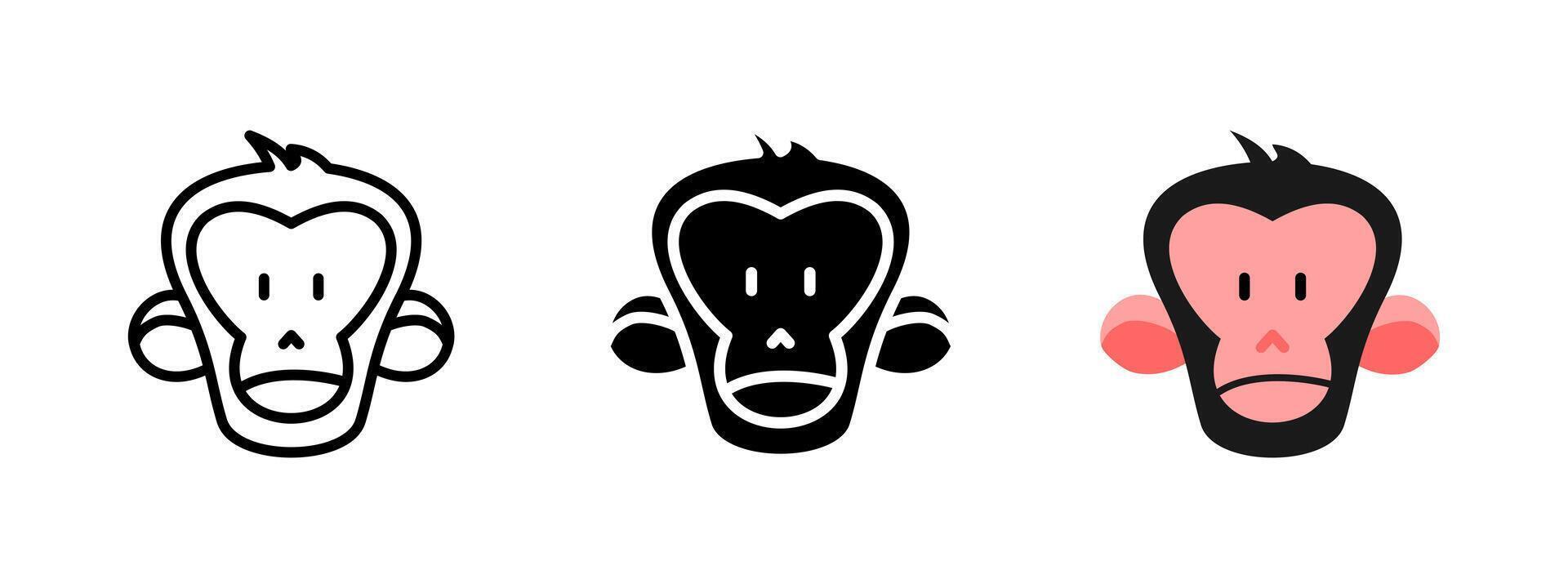 Monkey icon. Ape face illustration. Cute primate pet symbol. Happy ape sign. Friendly chimpanzee head pictogram. Cartoon zoo mascot concept. vector