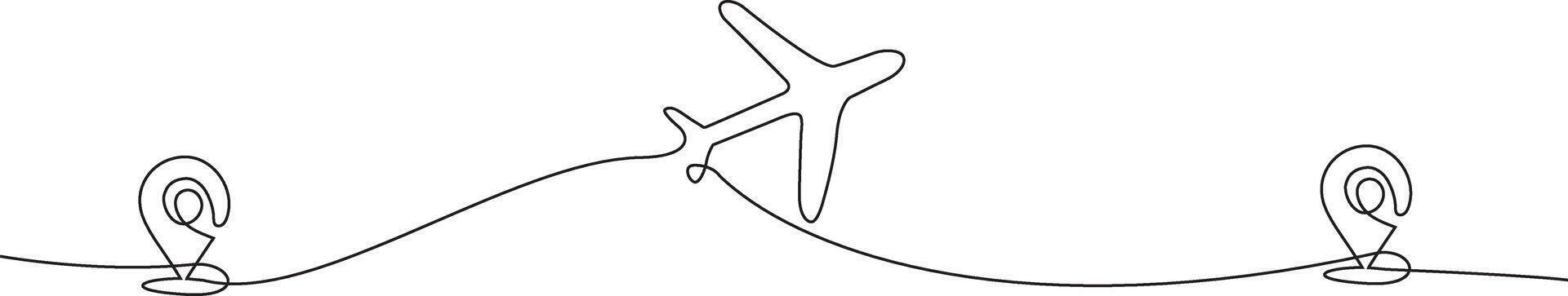 Continuous Line Drawing of Location Icon and Airplane.Travel Concept vector