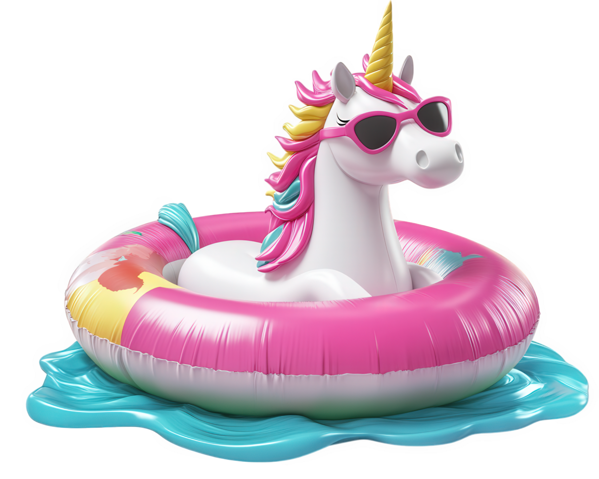 A unicorn floating in an inflatable ring png