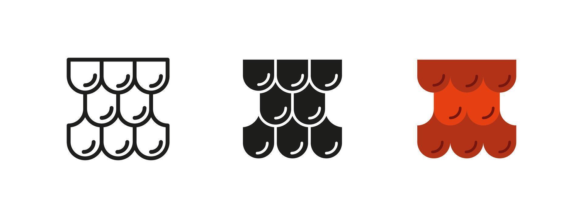 Roof icon. Tile shingles pattern illustration. Architectural covering structure symbol. Weatherproof house exterior sign. Construction material pictogram. Shelter and durability concept. vector