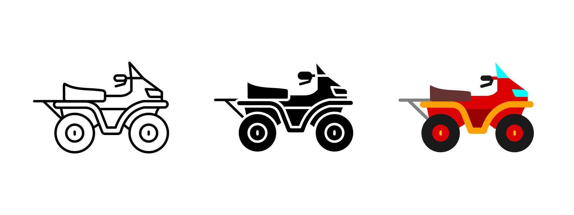 ATV icon. All-terrain vehicle illustration. Off-road transportation and adventure sport symbol for outdoor activities and extreme rides. Four-wheeler quad bike pictogram. vector