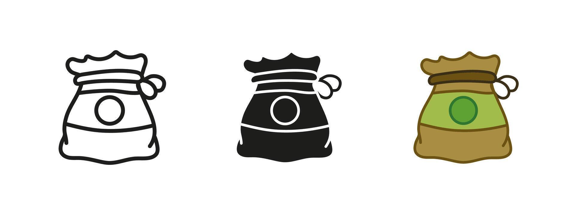 Grain bag icon. Sack of harvested wheat or flour illustration. Symbol of agriculture, farming and food storage. Used in markets, rural economy and organic production concepts. vector