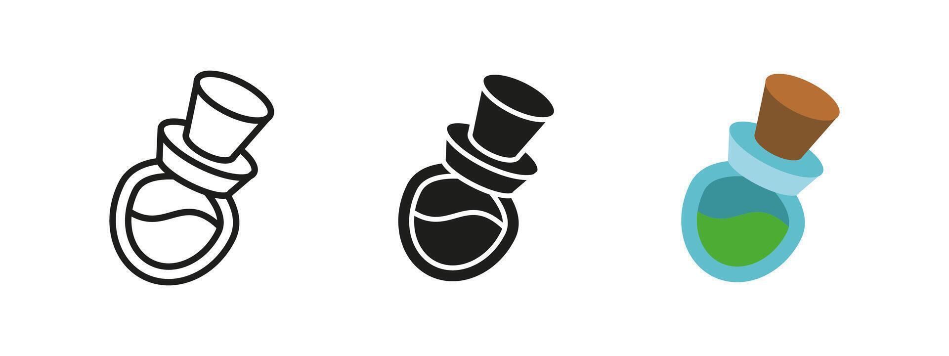 Potion bottle icon. Magical elixir illustration. Symbol of alchemy, spells and mystical brews. Fantasy glass vial for witchcraft, medicine or enchanted liquids pictogram. vector