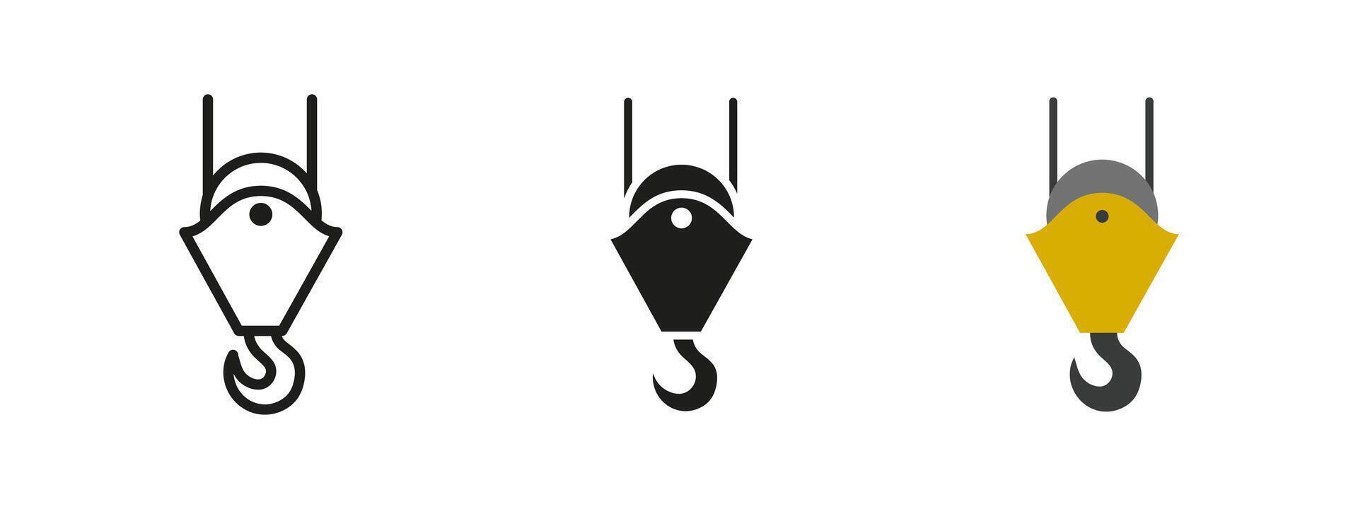Crane hook icon. Heavy lifting illustration. Industrial construction and hoisting equipment symbol for engineering and logistics. Used in building sites, warehouses and material transport. vector