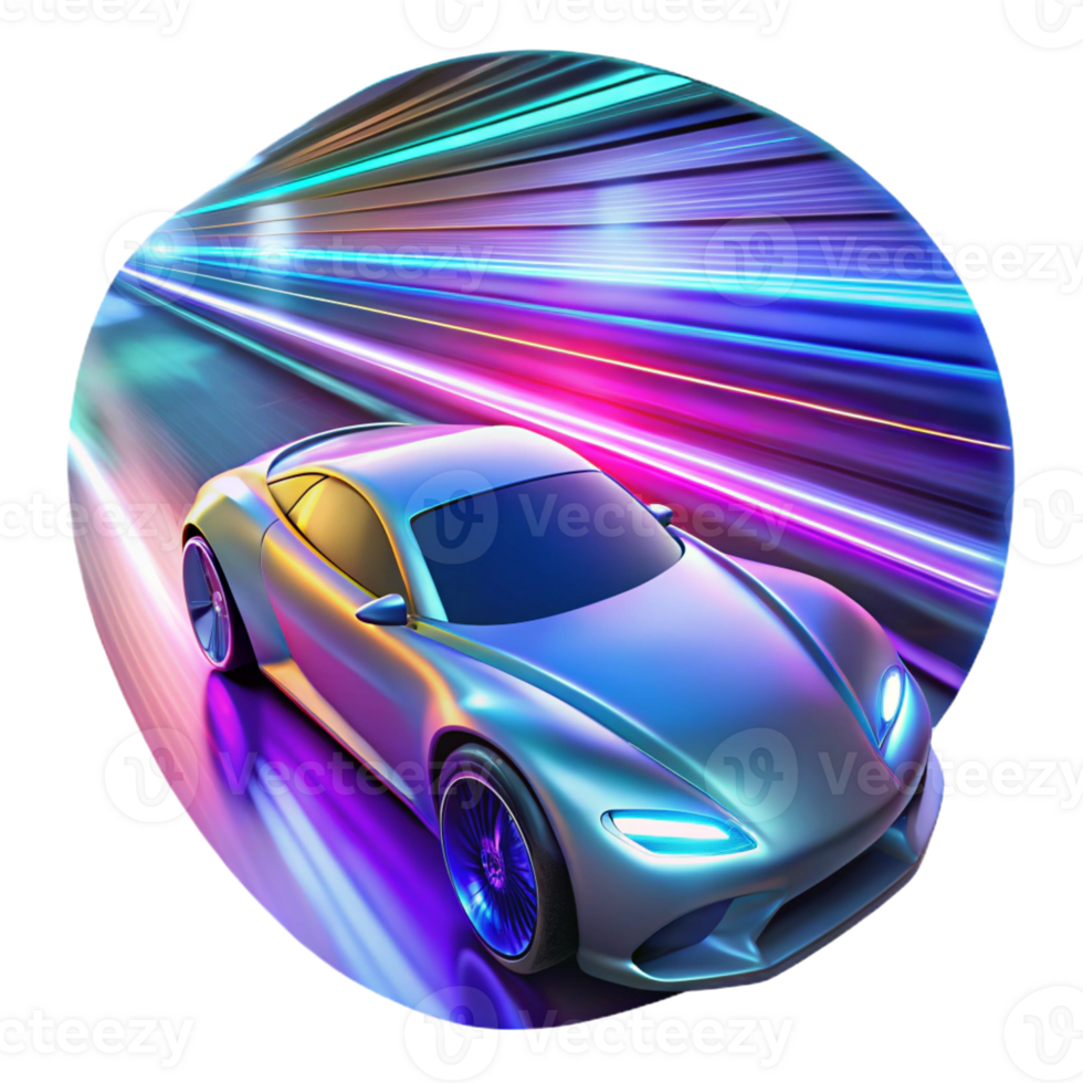 wonderful minimalist A futuristic vehicle speeding through a digital tunnel, light trails and motion blur, vibrant and dynamic colors, cyberpunk style professional png
