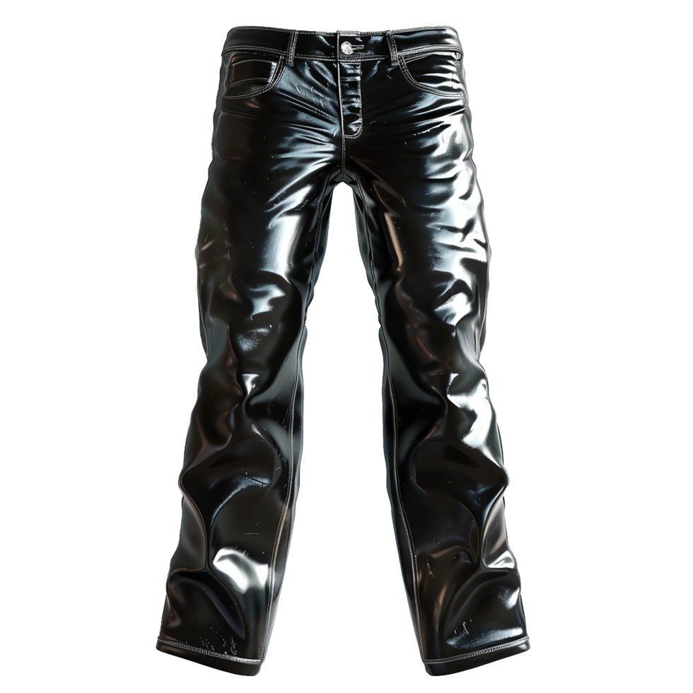 Sleek Black Leather Pants Fashionable Design Shiny Trousers Stylish Apparel png