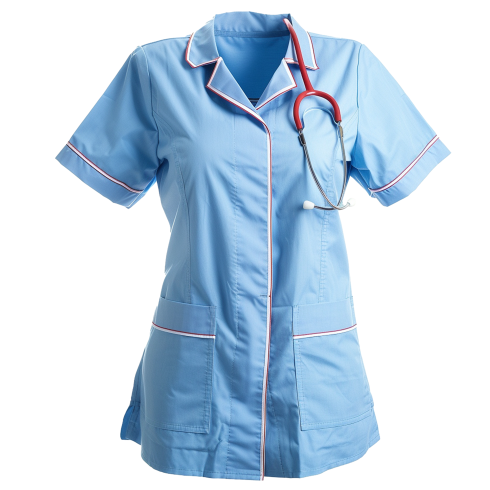 Light Blue Medical Scrub Top with Red Stethoscope Nurse Uniform png