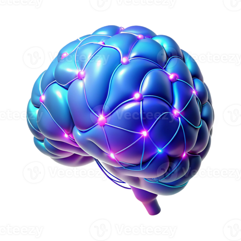 elegant artistic A holographic projection of a human brain, intricate neural pathways highlighted, cool blue and purple hues, scientific visualization style detailed png