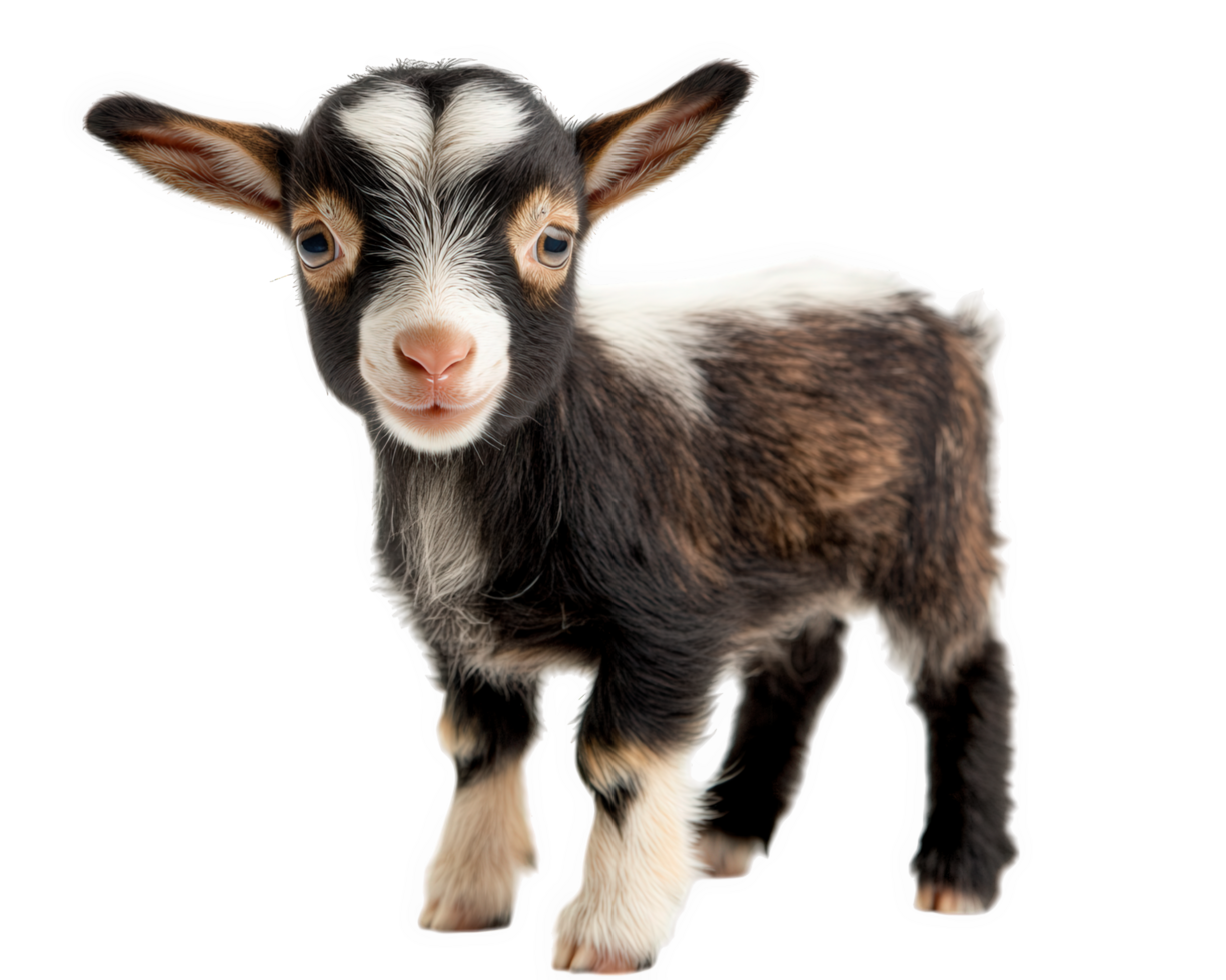 A baby goat is standing in front of a black background png