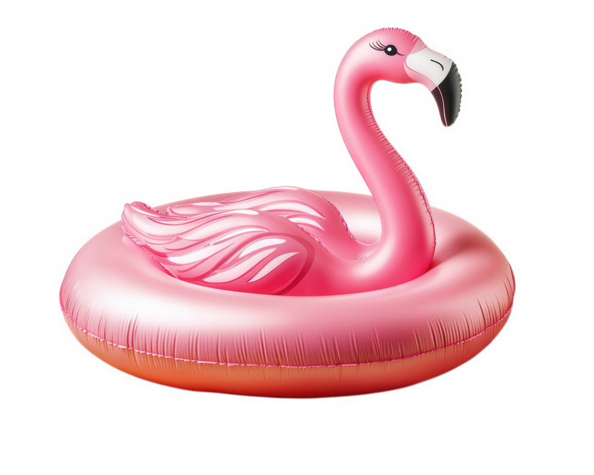 A pink flamingo floating on an inflatable ring png