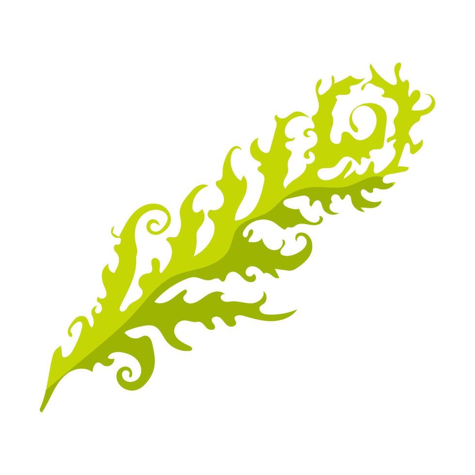 A green leaf with a spiral design. The leaf is very detailed and has a lot of texture vector