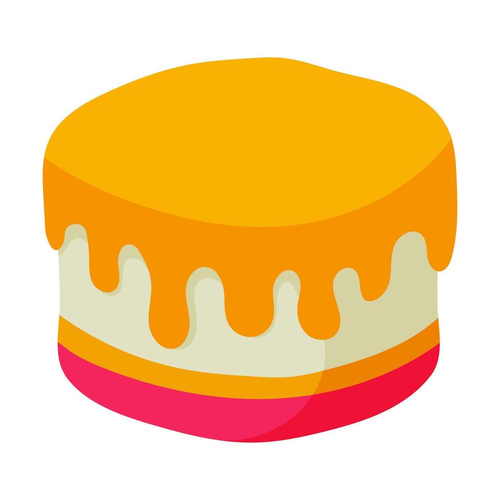 A cartoon cake with a yellow frosting and red and pink layers. The cake is sitting on a white background vector