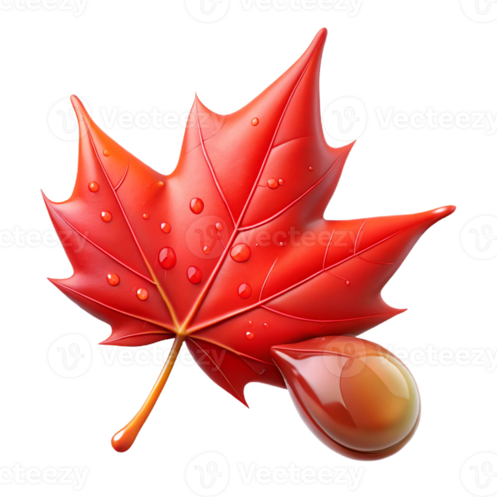 impressive modern A single, perfect dewdrop clinging to a vibrant red maple leaf in crisp morning light, macro photography, hyperrealistic style original png