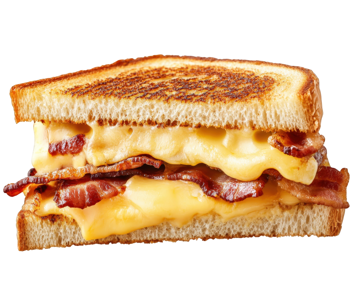 A grilled cheese sandwich with bacon and cheese png
