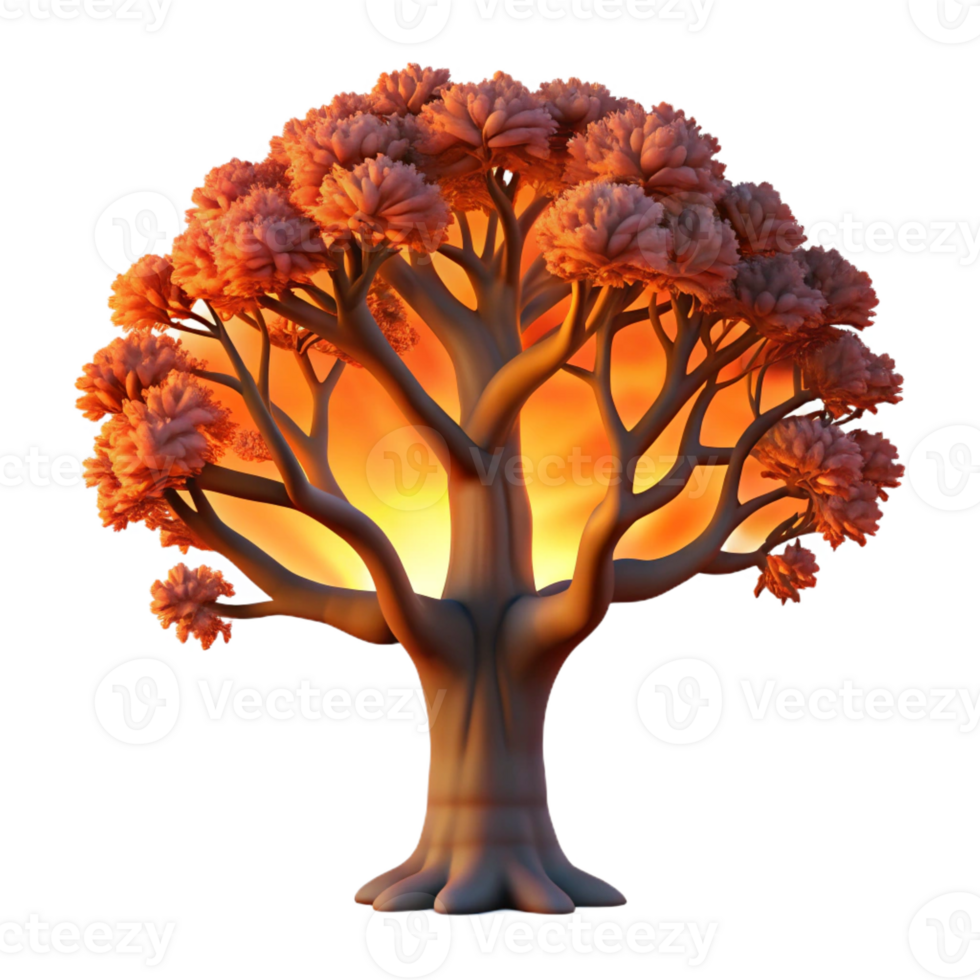wonderful minimalist A gnarled oak tree silhouetted against a fiery sunset, dramatic lighting, painterly style 4K png