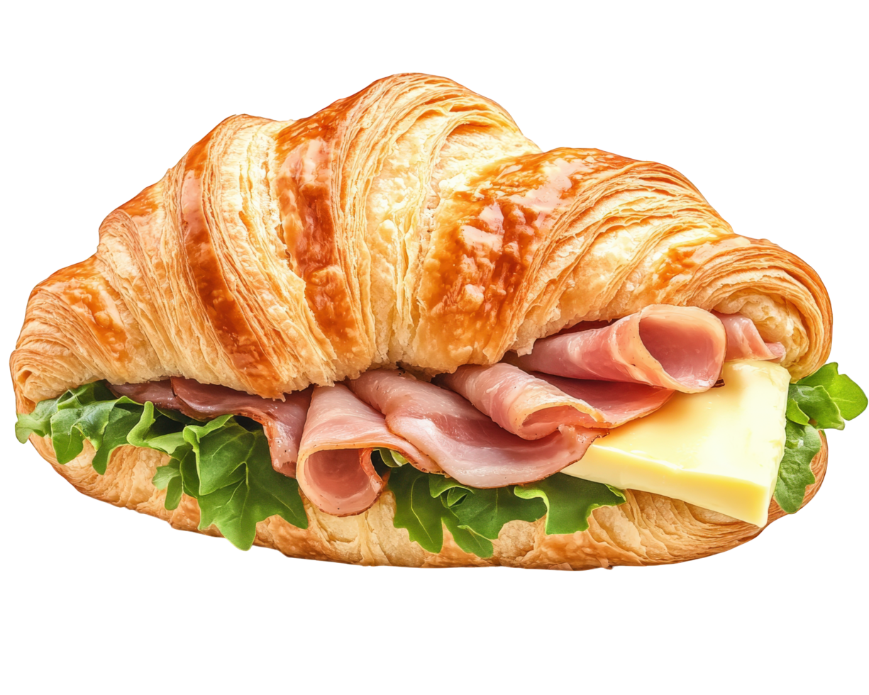 Croissant sandwich with ham and cheese png