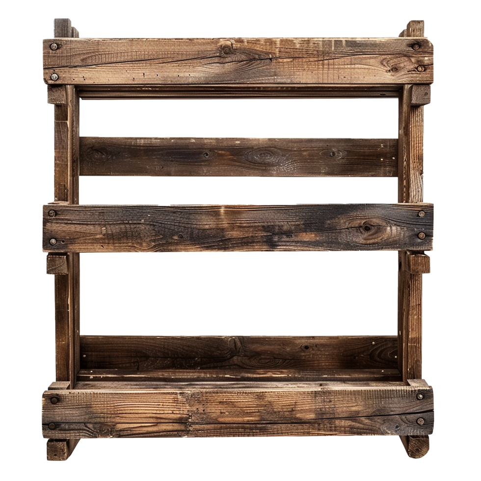 Rustic Wooden Pallet Shelf Unit with Three Shelves for Storage and Display png