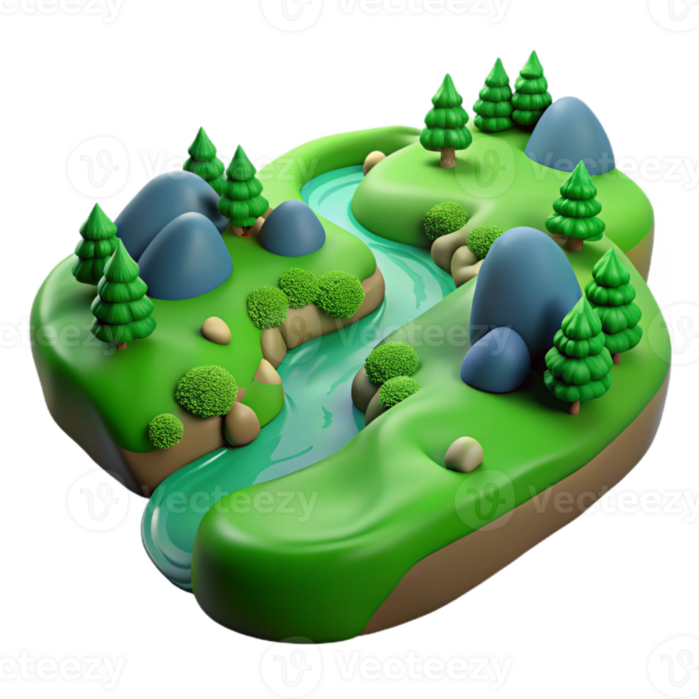 magnificent creative A winding river carving through a lush green valley, aerial view, vibrant colors, photorealistic style high resolution png