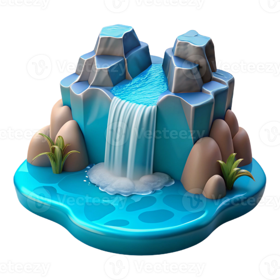 stunning creative A cascading waterfall plunging into a crystal-clear pool, dynamic lighting, realistic style premium png