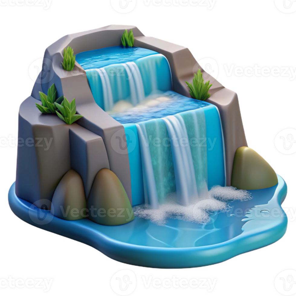 elegant vintage A cascading waterfall plunging into a crystal-clear pool, dynamic lighting, realistic style 4K png
