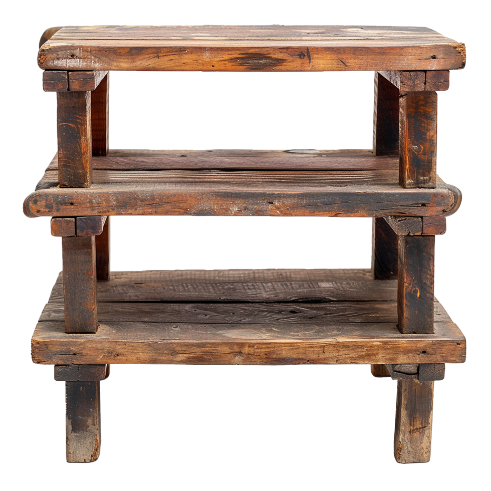 Rustic ThreeTiered Wooden Shelf A Vintage Farmhouse Style Storage Unit png