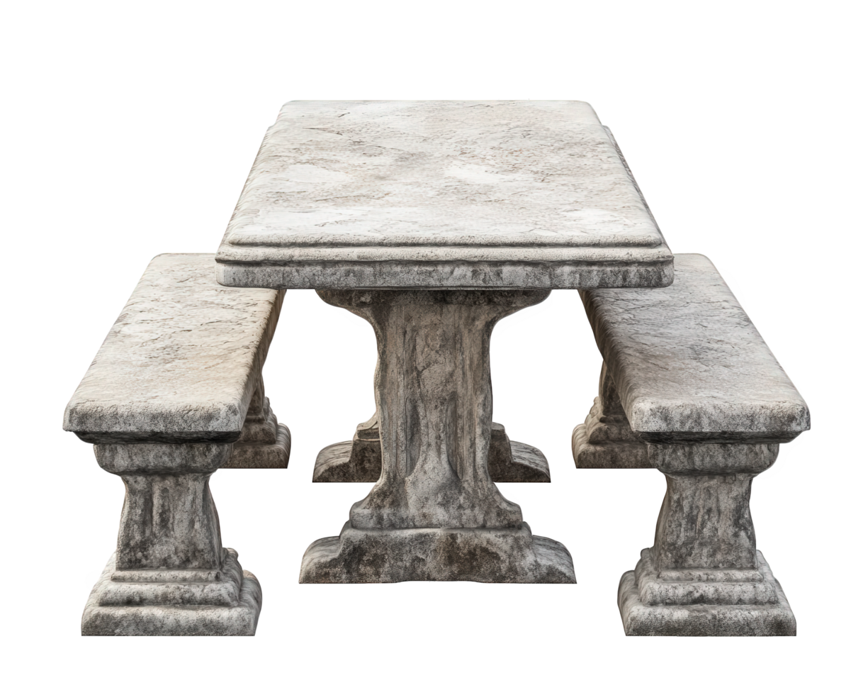 A stone table and two benches png