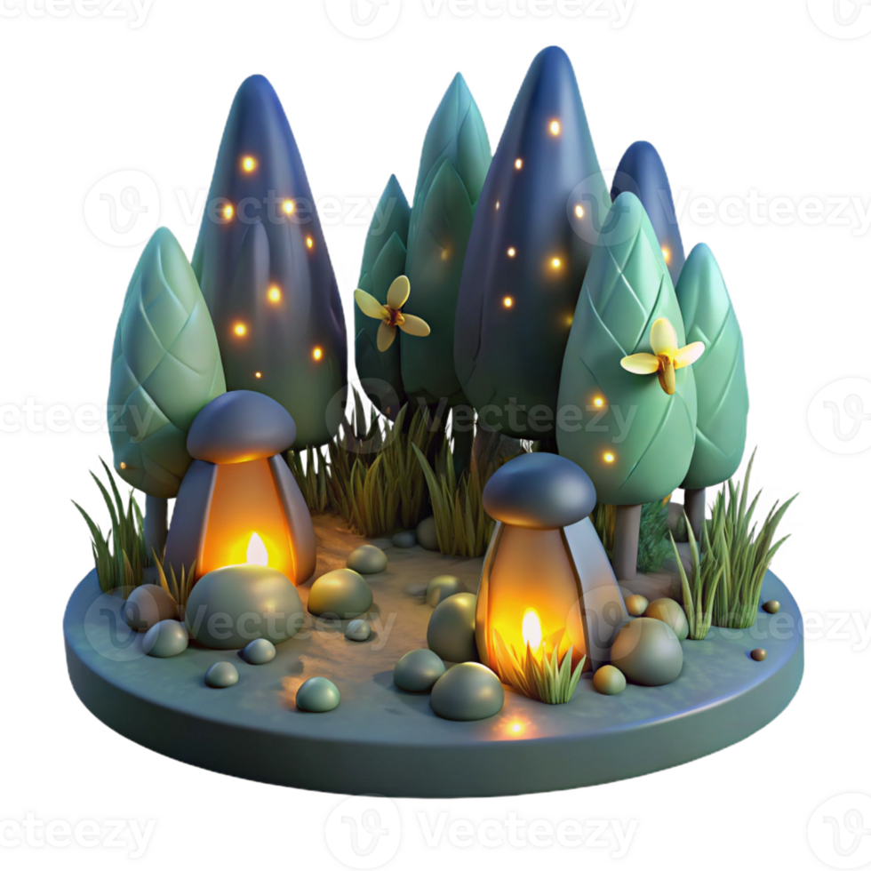 extraordinary modern A group of fireflies illuminating a dark forest, bioluminescent light, magical realism style genuine png