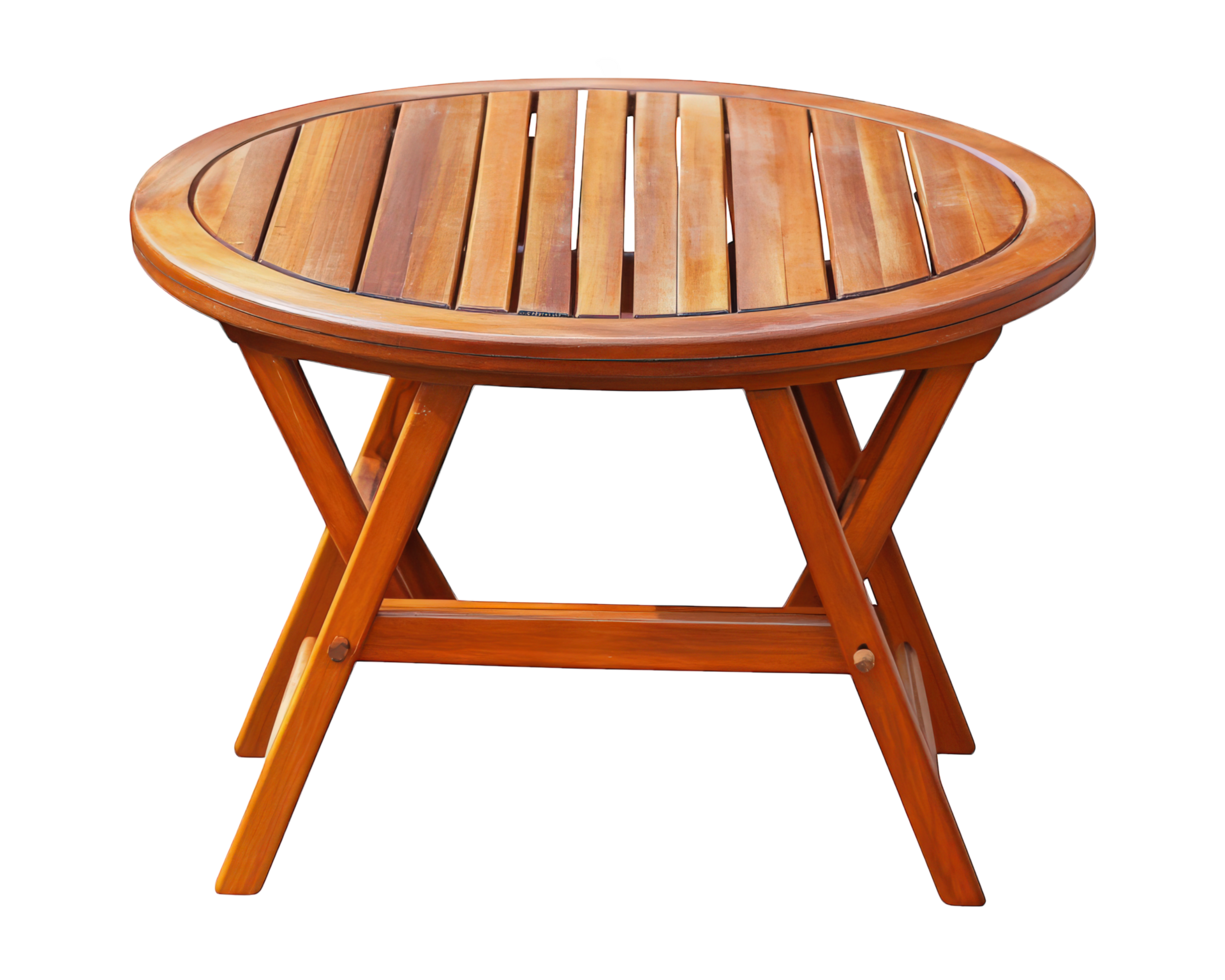 A wooden table with a round top and wooden legs png