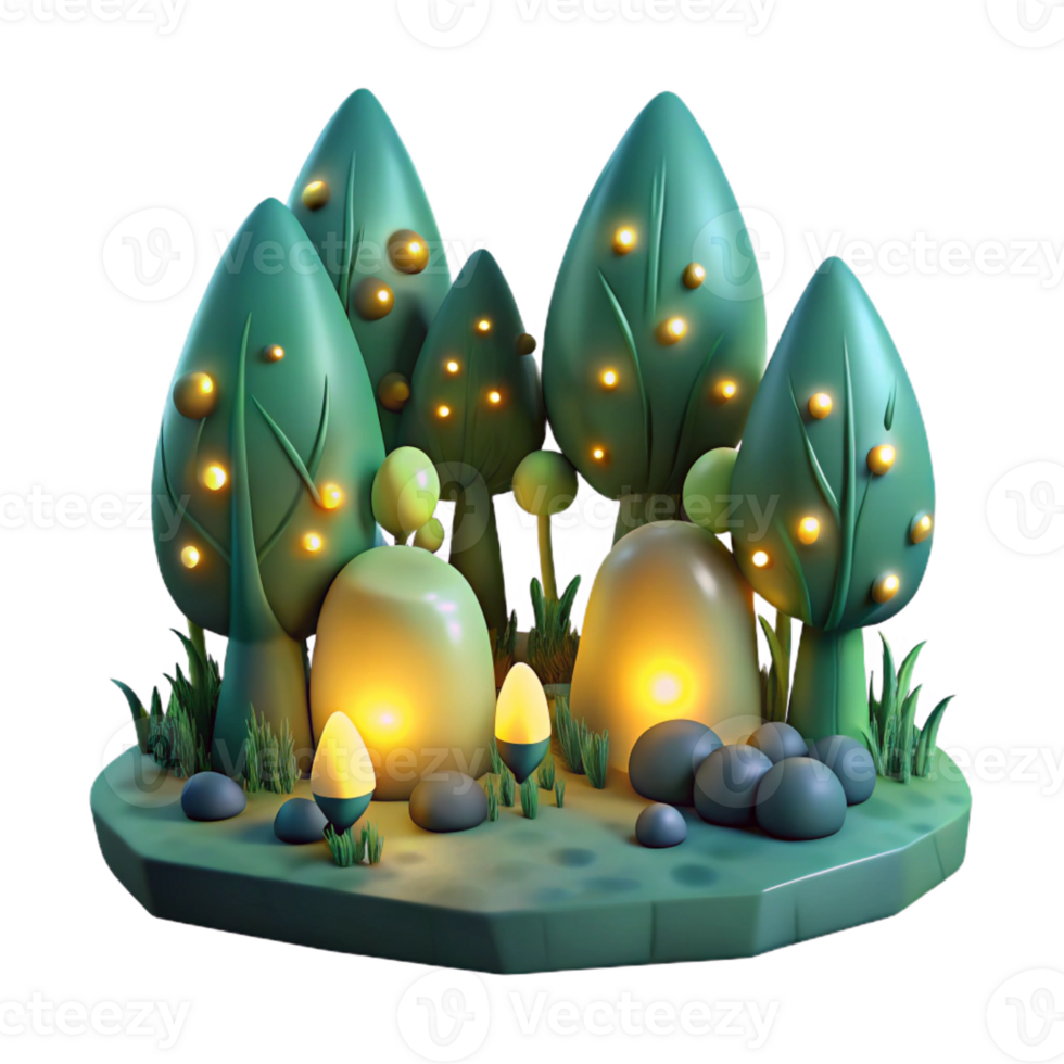vibrant modern A group of fireflies illuminating a dark forest, bioluminescent light, magical realism style genuine png