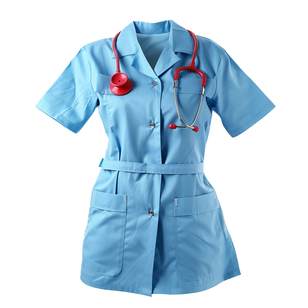 Light Blue Medical Lab Coat Uniform with Red Stethoscope for Doctors Nurses Healthcare Professionals png