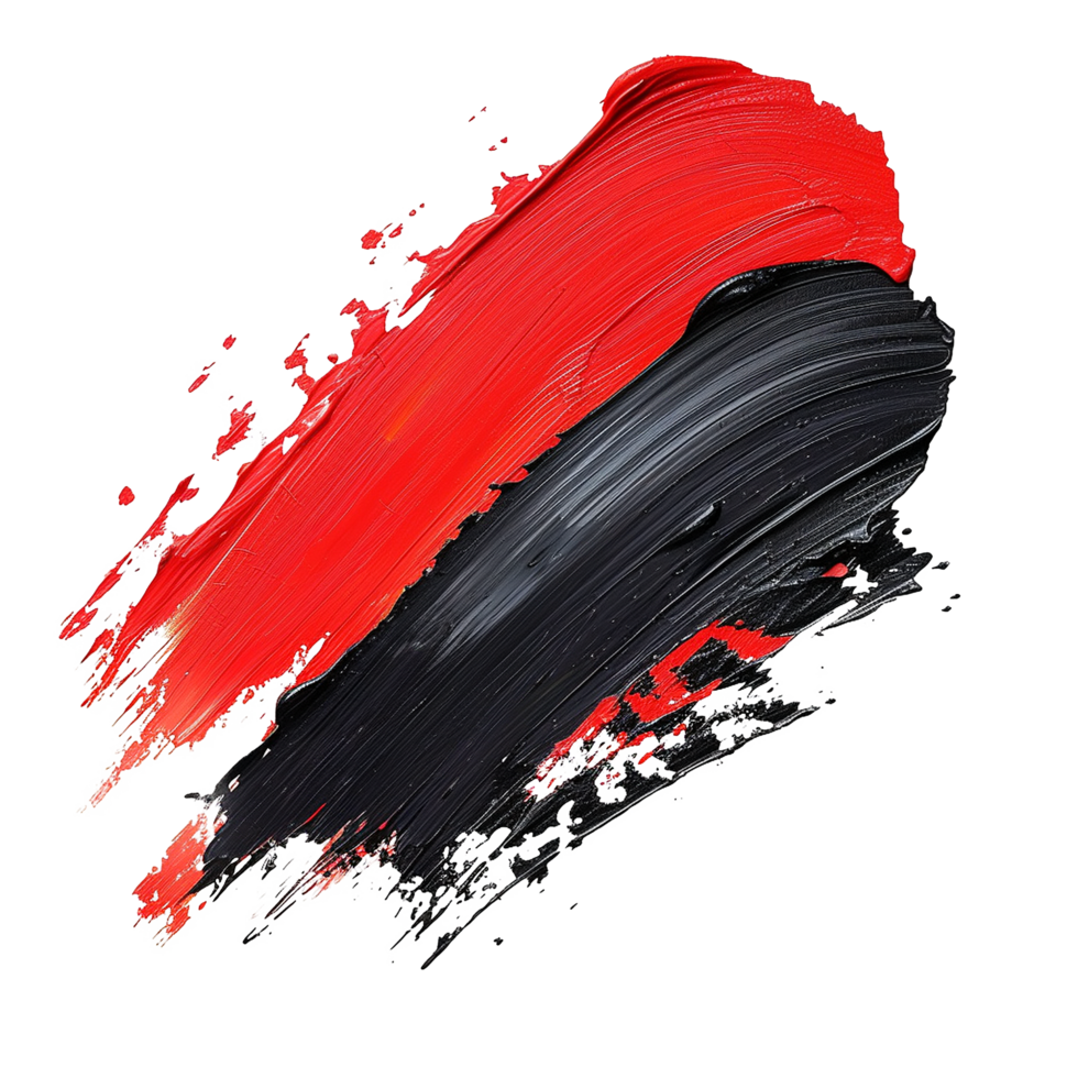 Abstract Red and Black Paint Strokes on White Background Dynamic Swirls and Brushstrokes Modern Art png