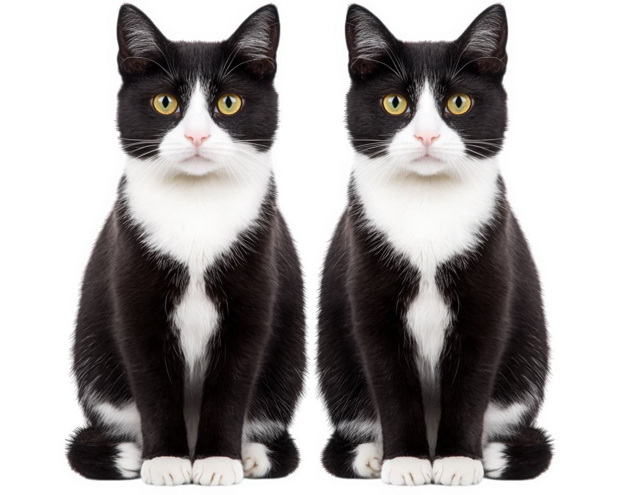 Two black and white cats sitting side by side png
