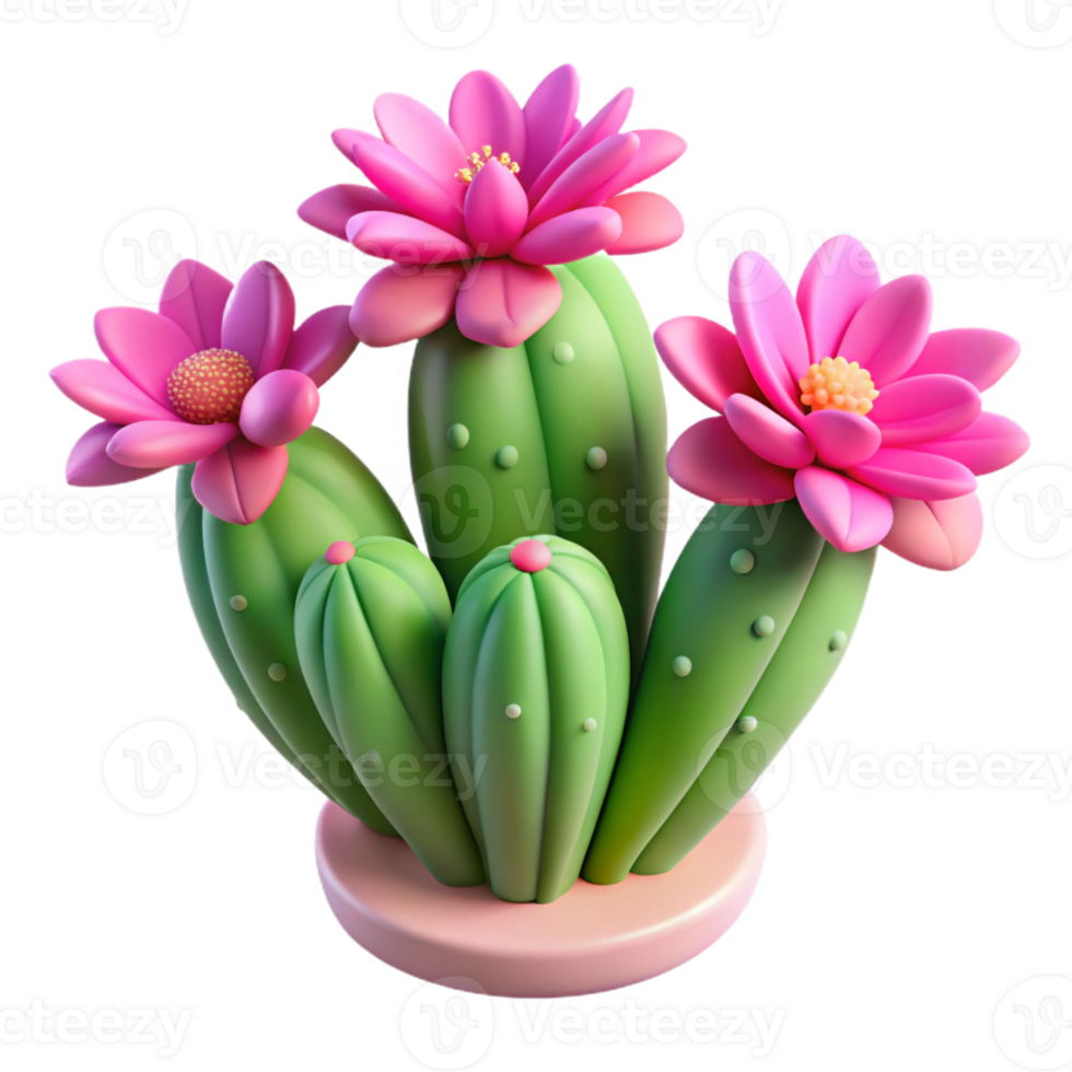 elegant artistic A desert cactus blooming with vibrant pink flowers, harsh sunlight, minimalist style high quality png