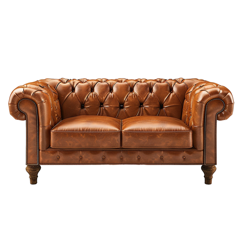 Elegant Brown Leather Chesterfield Sofa Two Seater Classic Vintage Style Button Tufted Couch png