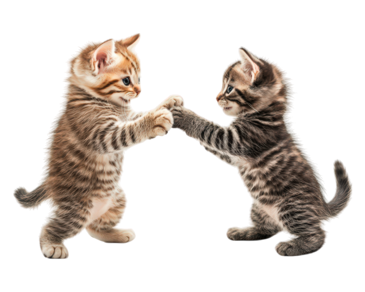 Two kittens are playing with each other on a black background png