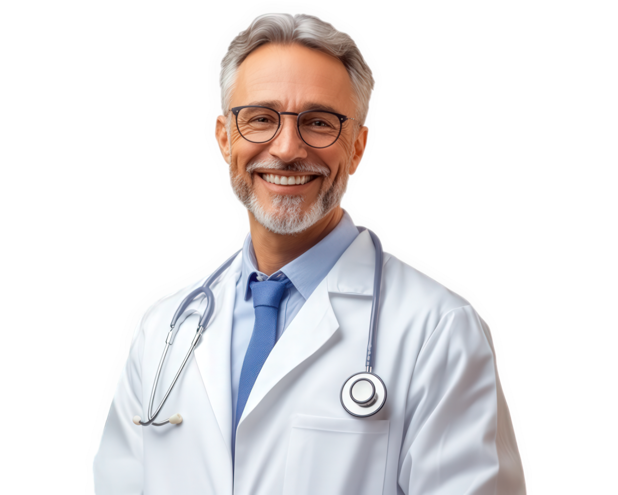 A smiling male doctor in a white coat png