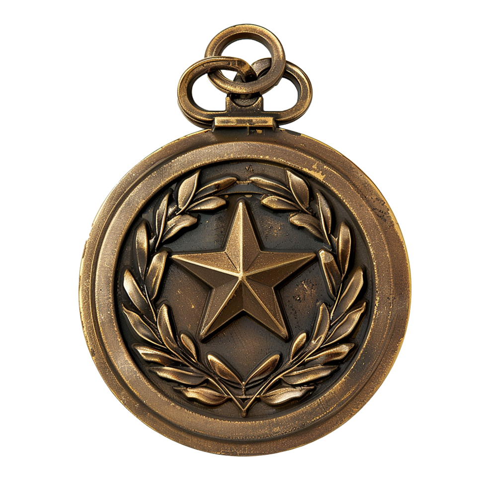 Antique Bronze Medallion with Star and Laurel Wreath Design png