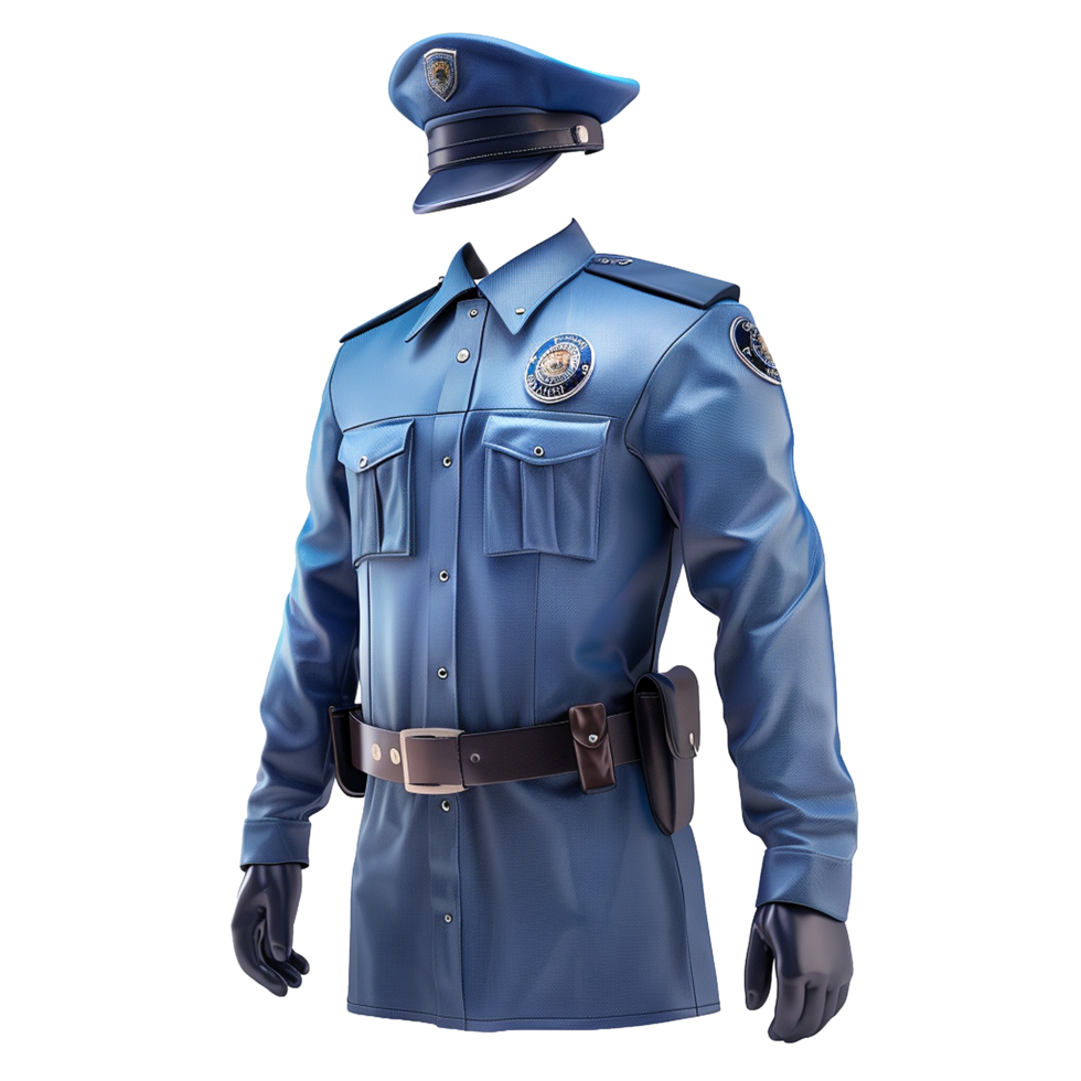 Detailed 3D Render of a Security Guard Uniform Including Hat Gloves and Accessories png