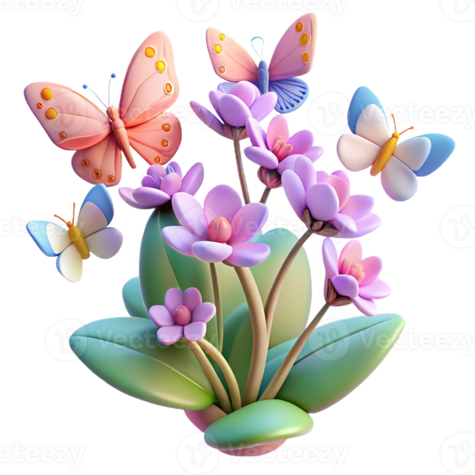 dramatic minimalist A group of butterflies fluttering around a flowering bush, soft light, whimsical style detailed png
